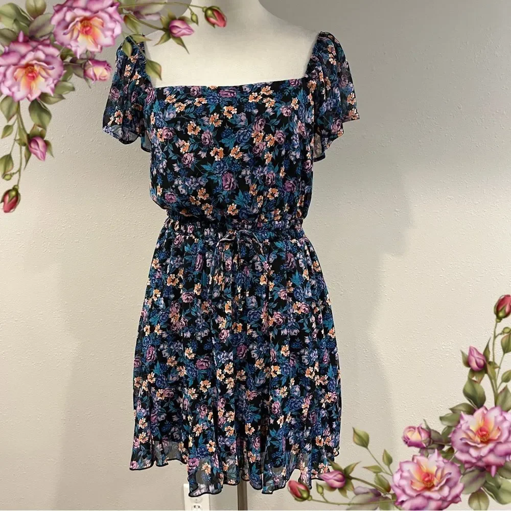Trixxi Floral Print mini Dress with short Ruffled Sleeves cottagecore style - Picture 1 of 14